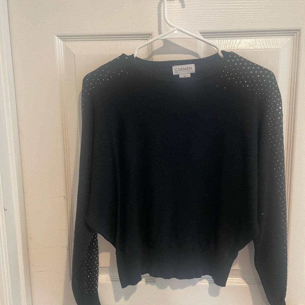 Carmen Marc Valvo Black Sweater with Sparkling Accents